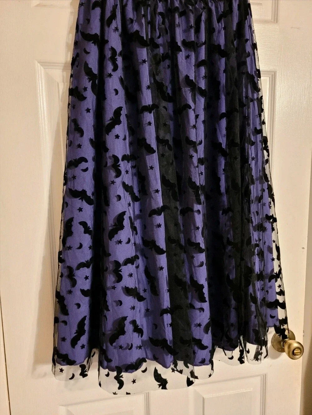 Women's Purple Maxi Skirt with Black Bat Pattern